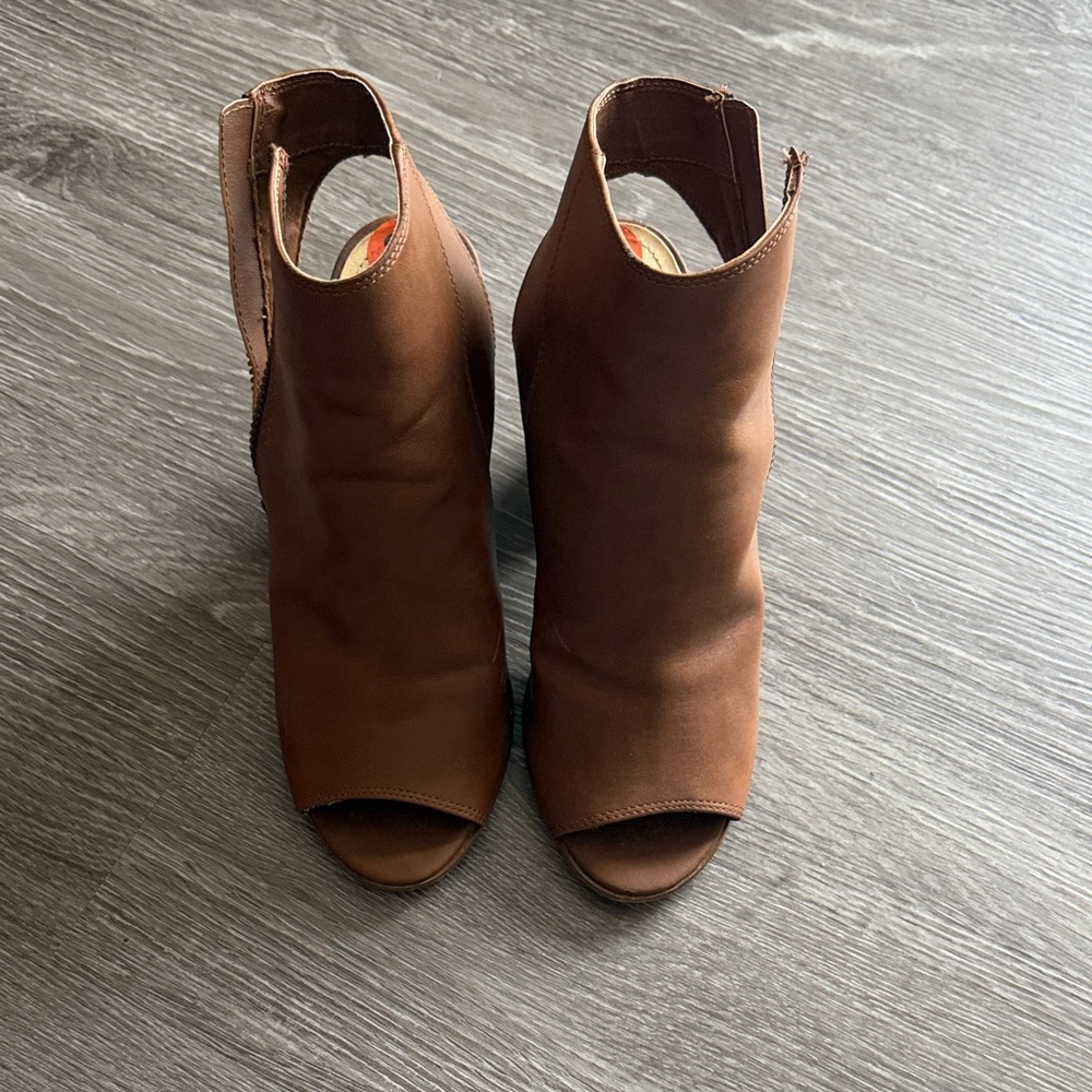 Madden Girl Brown Peep-Toe Ankle Booties